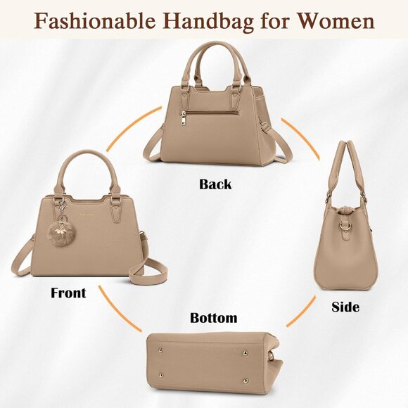 Women Khaki PU leather Top-Handle Waterproof Anti Theft Leather Handbag - Picture 7 of 7